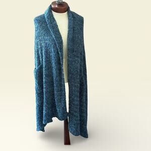 Soft Surroundings Wrap Marled Chenille Shawl Pockets Soft Plush Blue One Size